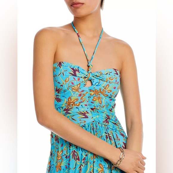 A.L.C. VIOLET BLUE TEAL SILK PRINTED HALTER SLEEVELESS ASYMMETRIC,SZ 2,$695 - Picture 11 of 17